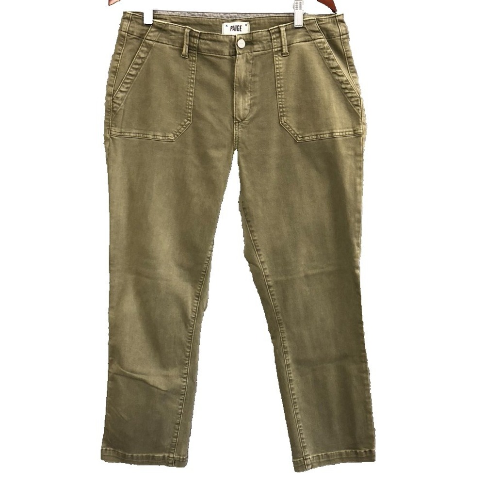 Paige Mayslie Utility Pants Womens 31 12 Vintage Ivy Green Tapered Leg Mid Rise